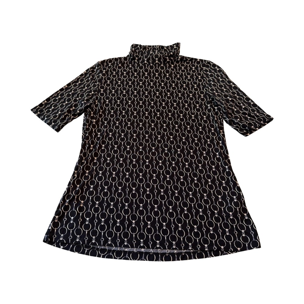 Truth‎ by Republic Womens Black White Chain Link Mock Neck Short Sleeve Top S